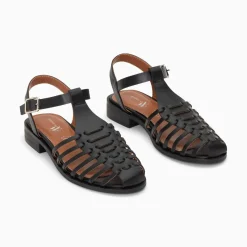 Sandales Plates Anne Style Pecheur A Fines Brides Noir Mate
