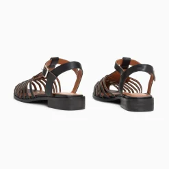 Sandales Plates Anne Style Pecheur A Fines Brides Noir Mate