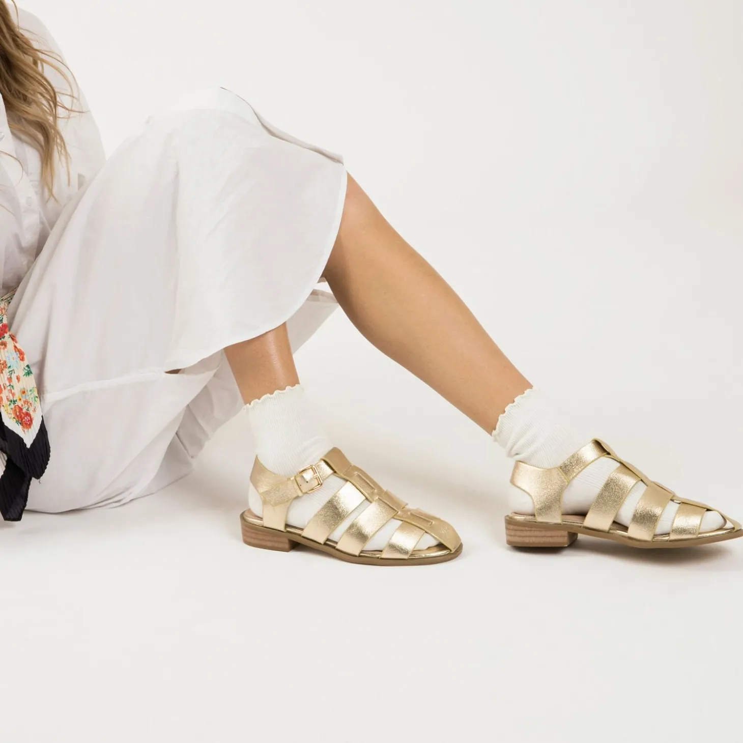 Sandales Plates Arielle Or Style Pecheur