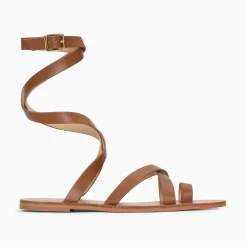 Sandales Plates Cassiopee Camel A Laniere De Cheville Trois Tours Et Passe-Pouce