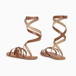 Sandales Plates Cassiopee Camel A Laniere De Cheville Trois Tours Et Passe-Pouce