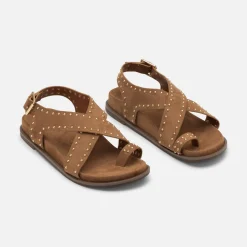 Sandales Plates Lucile Noisette A Clous