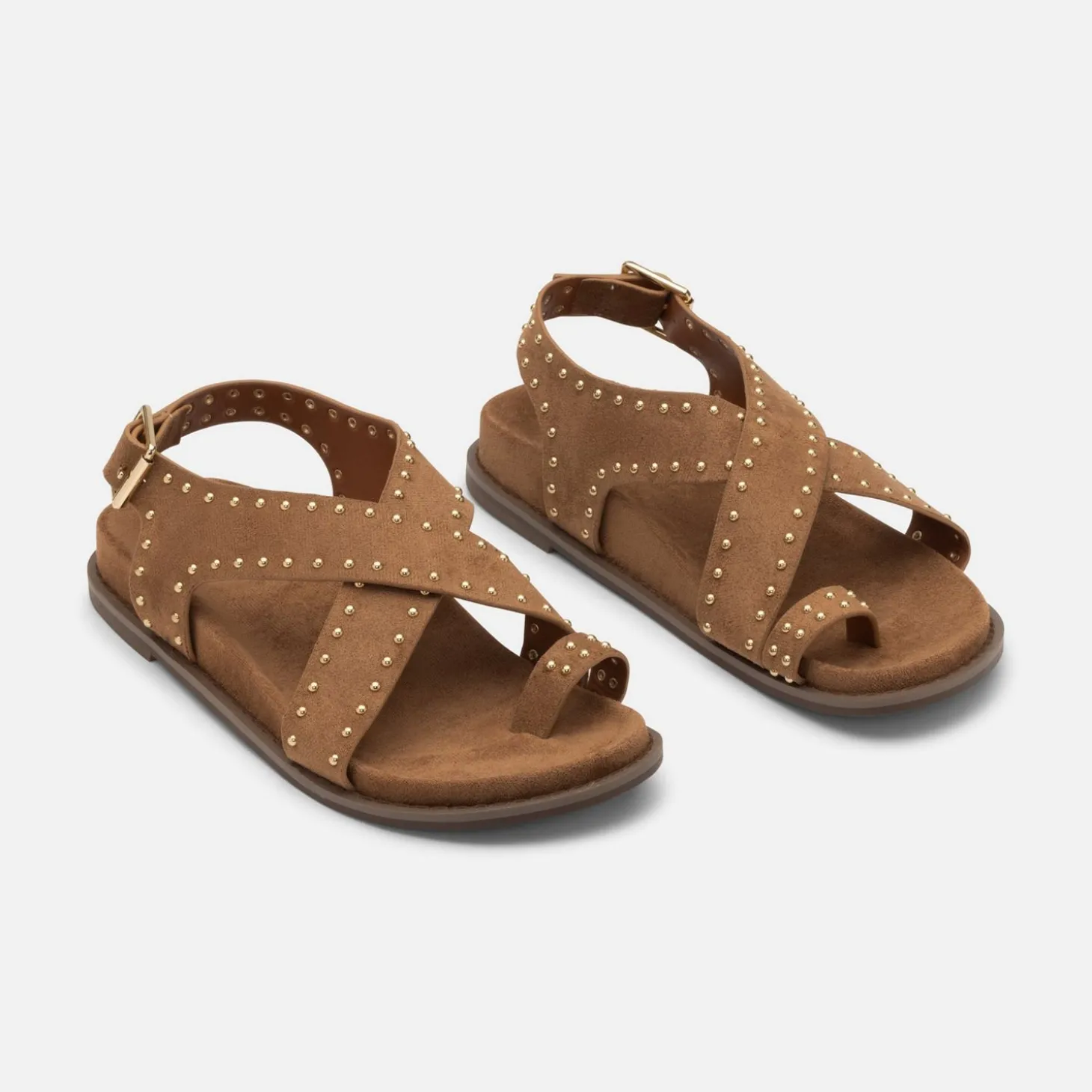 Sandales Plates Lucile Noisette A Clous