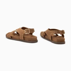 Sandales Plates Lucile Noisette A Clous