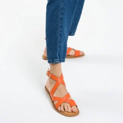 Sandales Plates Magali Orange A Passe-Pouce
