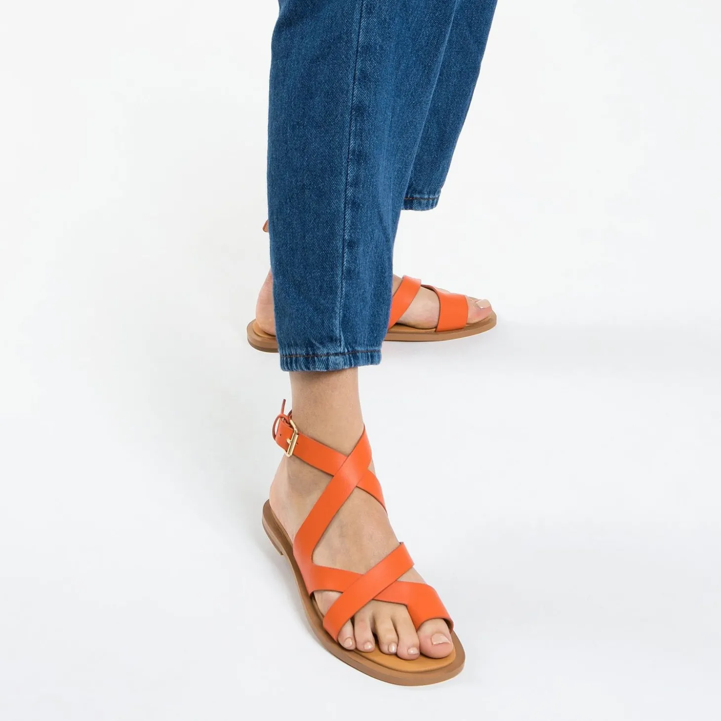 Sandales Plates Magali Orange A Passe-Pouce