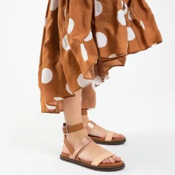 Sandales Plates Ninon Camel A Brides Rose Gold Et Rose Pale