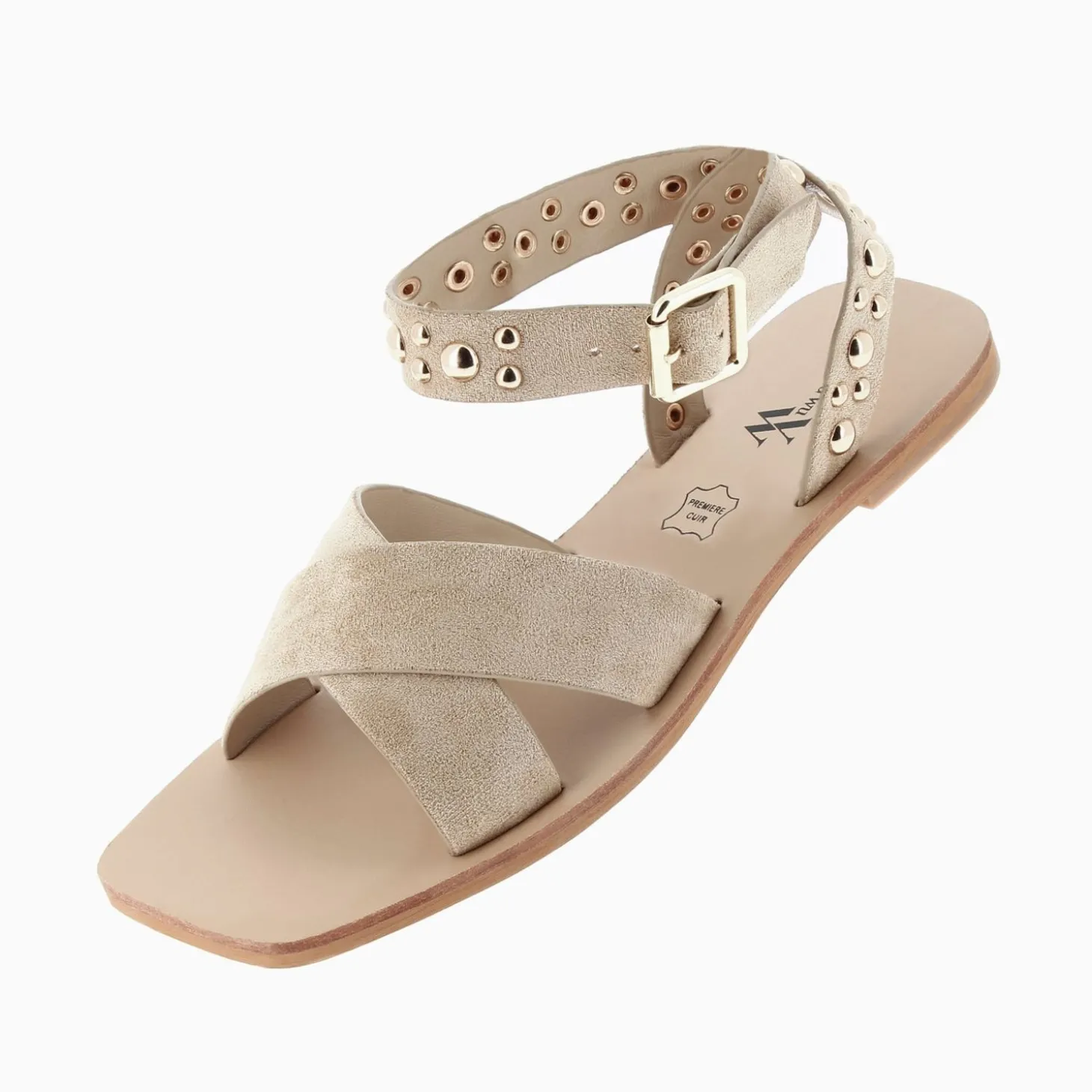 Sandales Plates Zora Beiges A Clous