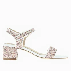 Sandales Ruby Blanches Pailletees A Petit Talon Bloc