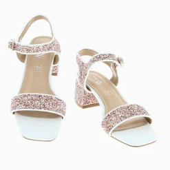 Sandales Ruby Blanches Pailletees A Petit Talon Bloc