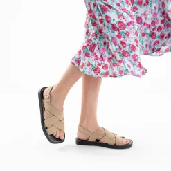 Sandales Terry Beiges A Brides Croisees