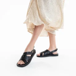 Sandales Terry Noires A Brides Croisees