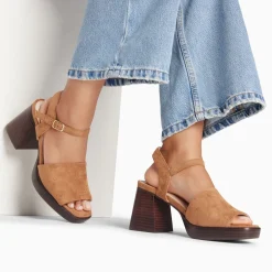 Sandales Tyrah Camel A Plateforme Et Talon Bois