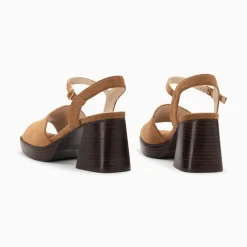 Sandales Tyrah Camel A Plateforme Et Talon Bois