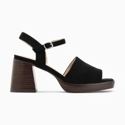 Sandales Tyrah Noires A Plateforme Et Talon Bois