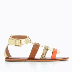 Spartiates Laurine Or Et Camel A Bride Orange
