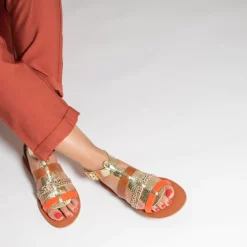 Spartiates Laurine Or Et Camel A Bride Orange