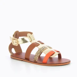 Spartiates Laurine Or Et Camel A Bride Orange
